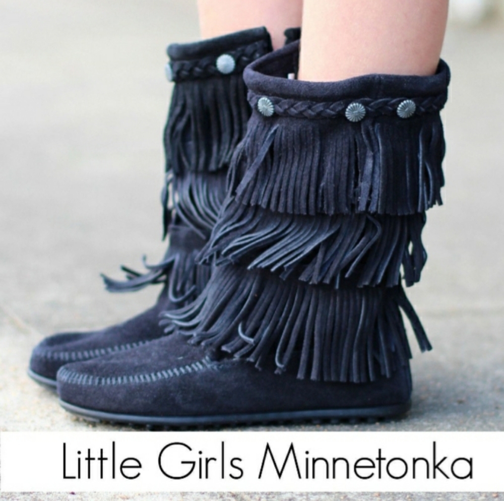 Minnetonka black 3-layer fringe for girls - sz 3